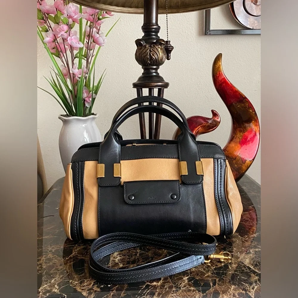 Chloe - EUC Little Alice 2-way handbag in black and tan color scheme, 2 tone - Picture 3 of 13